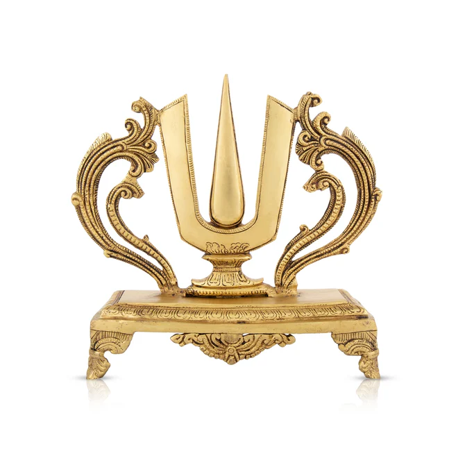 Antique Brass Perumal Namam with Chowki Base - 10 x 9 Inches